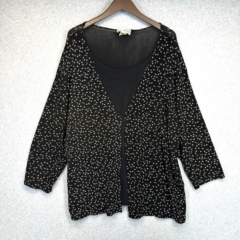 Frazier Lawrence Blouse Womens Size 3X Black Layered Whimsigoth Stars Moons Top